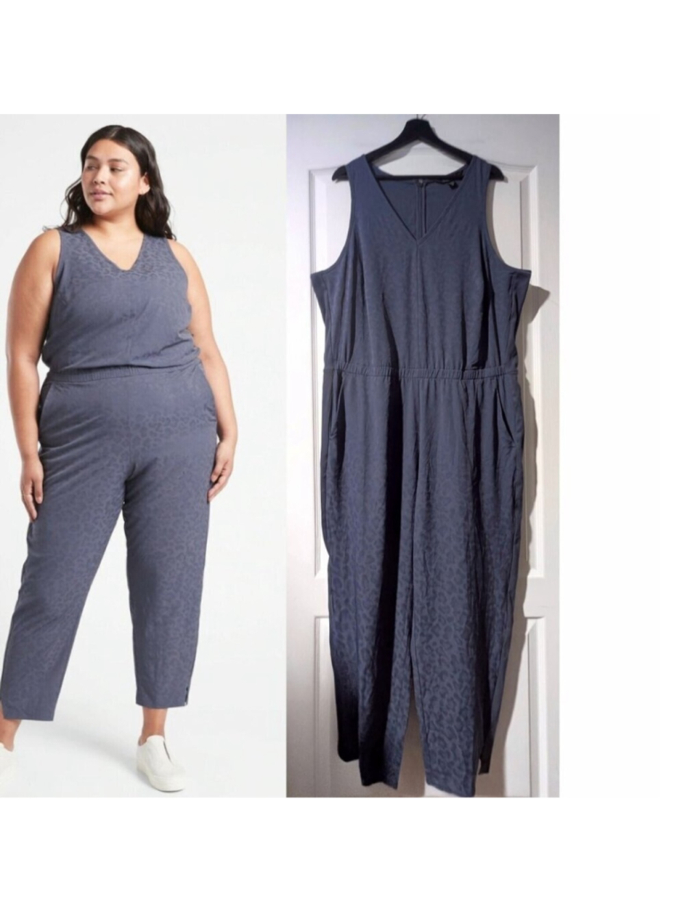 NEW! Athleta | Brooklyn Textured Jumpsuit Jacquard Leopard Medieval Violet